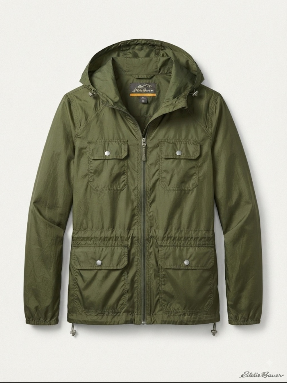 Eddie Bauer Olive Hooded Windbreaker Jacket